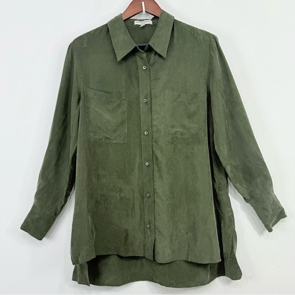 Alex Garfield Hunter Green Button Up Long Sleeve Cupro Tunic Blouse